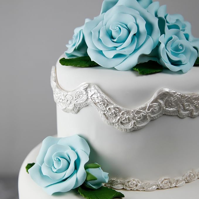 Global Sugar Art Exquisite Rose & Leaf Tray Sugar Cake Flowers, Blue Unwired, 5 Count by Chef Alan