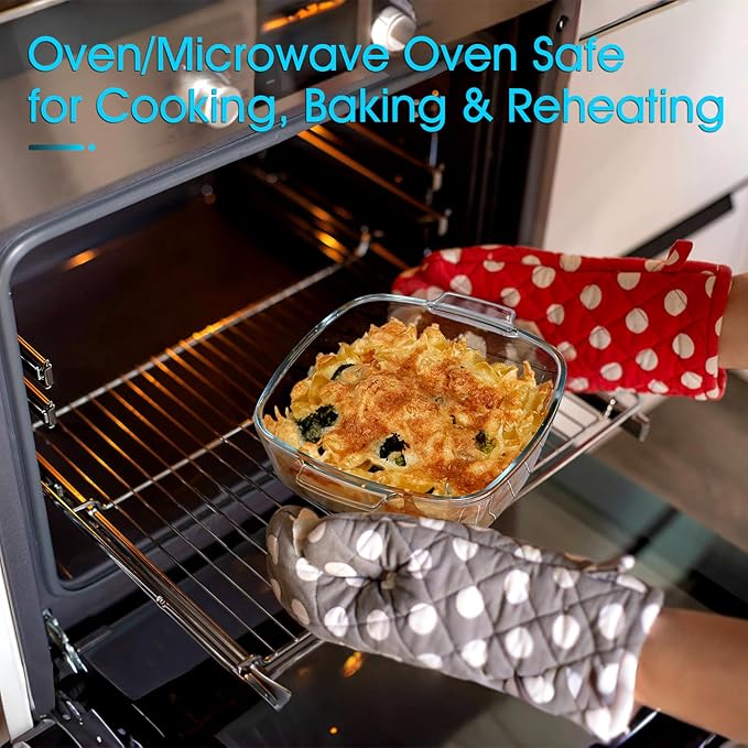NUTRIUPS Small Square Casserole Dish with Lid Oven Safe Covered Glass Casserole Dish 7.8 Inches