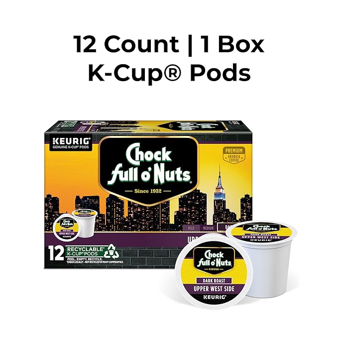 Chock full o’Nuts Upper West Side Keurig K-Cup Pods for Keurig Brewers – Premium Arabica, Dark
