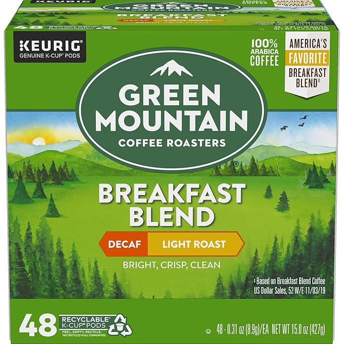 Green Mountain Coffee Roasters Decaf Breakfast Blend, K-Cup Portion Pack for Keurig K-Cup Brewers