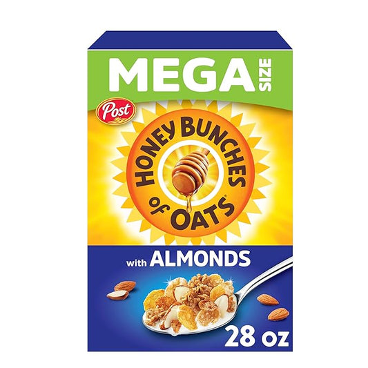 Post Honey Bunches of Oats with Almonds Breakfast Cereal, Honey Cereal with Granola Clusters and