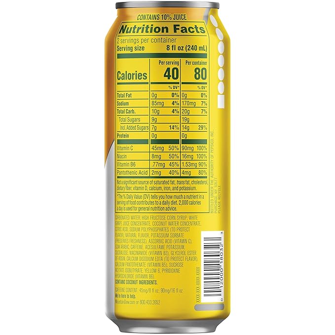 Mountain Dew Kickstart, Pineapple Orange Mango, 90mg Caffeine, Vitamins B & C, 80 Calories, 10%