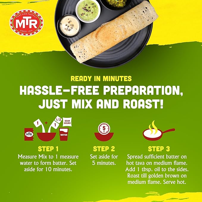 MTR Instant Dosa Mix - Ready to Cook Authentic Indian Breakfast, Lunch, Dinner or Snack Meal - No