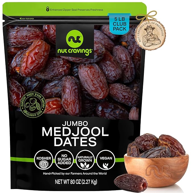 NUT CRAVINGS - Sun Dried Jumbo Medjool Dates, No Sugar Added, Unsulphured (80oz, 5 LB) Bulk Dry