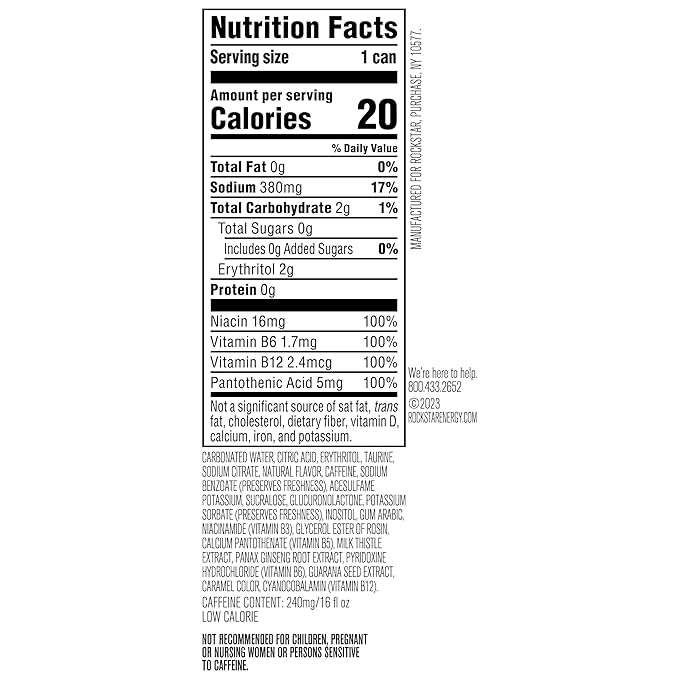 Rockstar Pure Zero Energy Drink, Silver Ice, 0 Sugar, with Caffeine and Taurine, 16oz Cans (Pack of