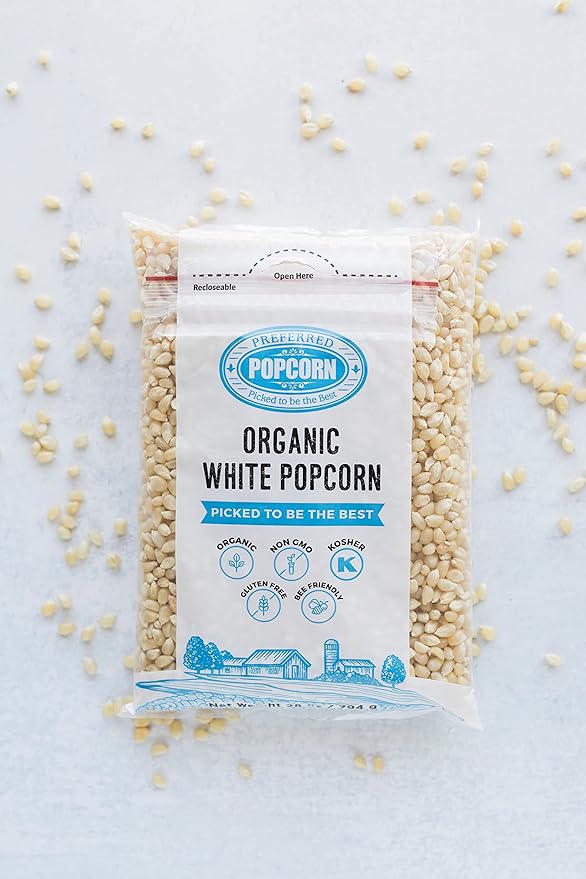 Preferred Popcorn Organic White Popcorn, 28 Ounce Bag, Pack of 4, 30 Servings Per Bag