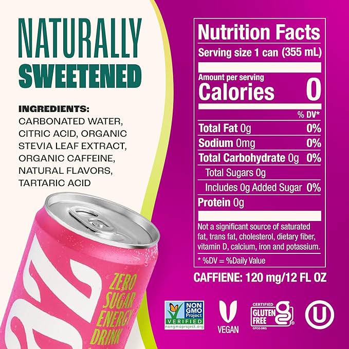 Zevia Zero Sugar Energy Drink, Fruity Fuel Variety Pack, 12 oz Cans (12-Pack) – Naturally