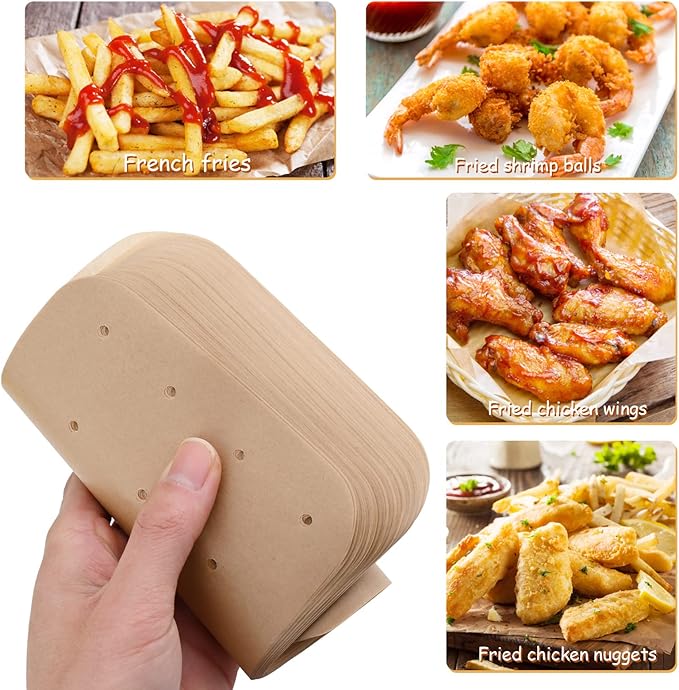 WMKGG Rectangular Air Fryer Parchment Paper, 100 PCS Disposable Perforated Air Fryer Liners with 2