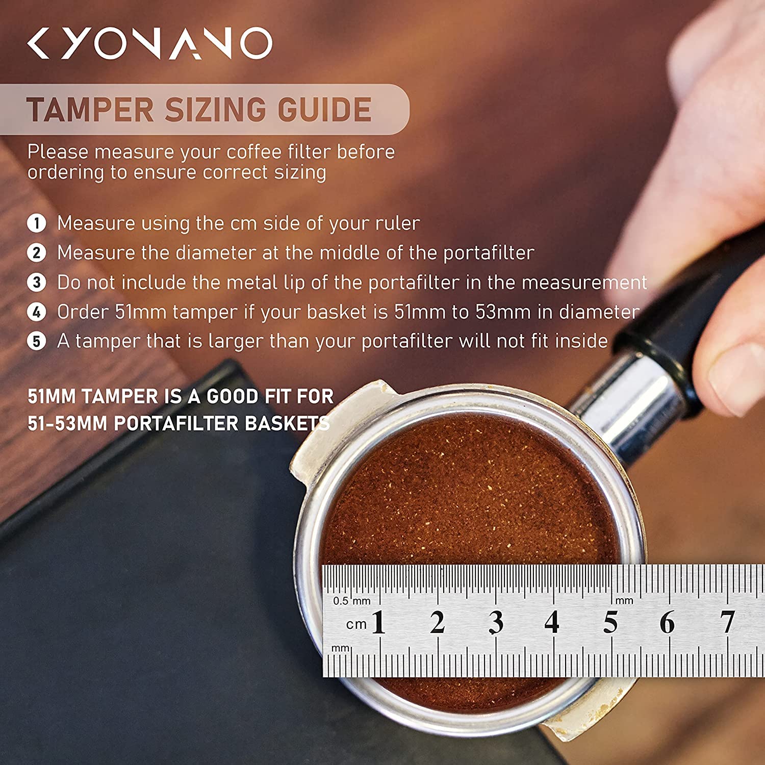 KYONANO 51mm Espresso Coffee Tamper with 304 Stainless Steel Ripple Base