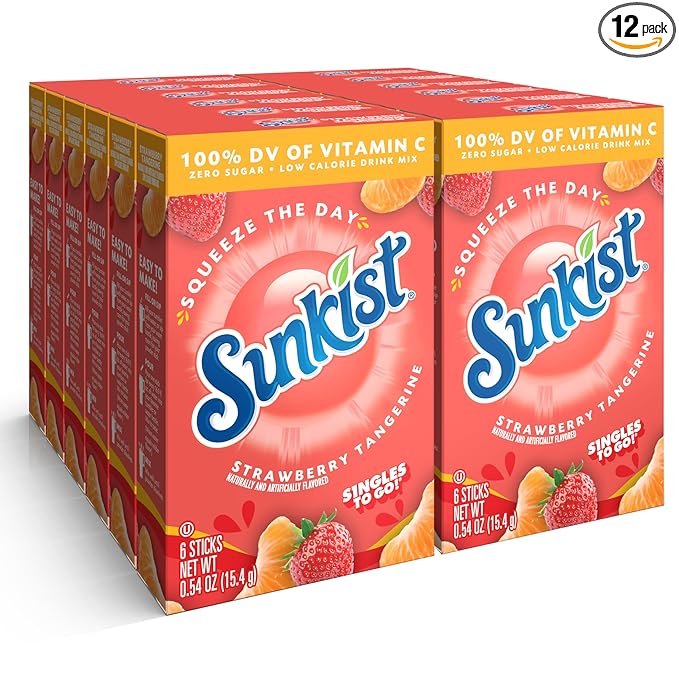 Sunkist Singles to go Drink Mix Packets, Strawberry Tangerine, 6-Count Box ??Powdered Drink Packets