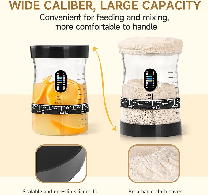 Sourdough Starter Kit -50 Oz Wide Bore and Large Capacity Sourdough Starter Jar- Perfect Sourdough