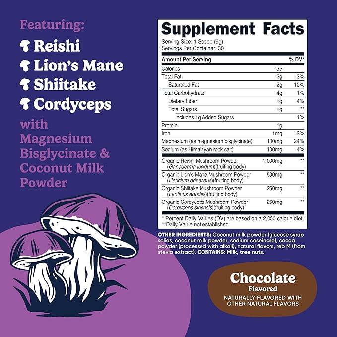 Nutricost Nutrizen PM Unwind Adaptogenic Mushroom Drink (Chocolate Flavored) 30 Servings - Includes