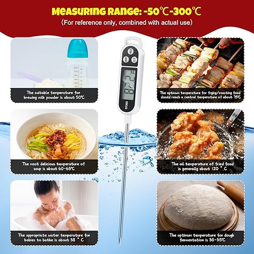 6 Pcs Instant Read Meat Thermometer with Long Probe 9.65 Inch Kitchen Cooking Food Candy Waterproof