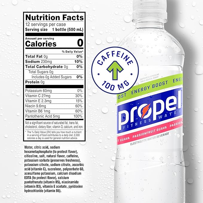 Propel Energy Boost Zero Calorie Flavored Water With Electrolytes and Caffeine, 3 Flavor Variety