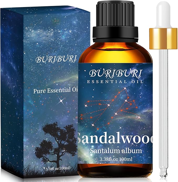 BURIBURI 100ML Sandalwood Essential Oil, 100% Pure Undiluted Aromatherapy Sandalwood Oil 3.38fl.oz