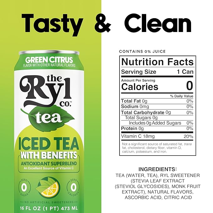Ryl Iced Tea, Green Citrus Tea, Antioxidant Superblend, Zero Sugar, Low Carb, Zero Calorie - 16.0