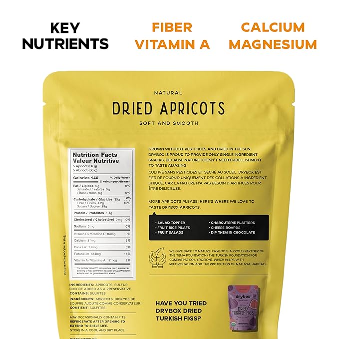 Drybox Dried Turkish Apricots No Sugar Added, Unsweetened Non-GMO | Dry Apricot Snacks | All