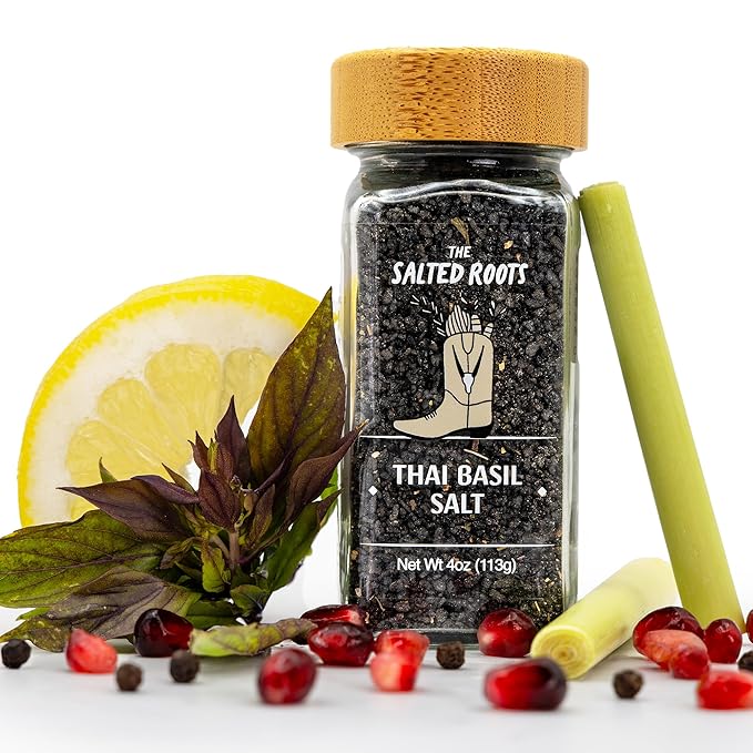 The Salted Roots - Smoked Thai Basil Salt - Infused with Thai Basil, Sauv Blanc, Lemongrass &