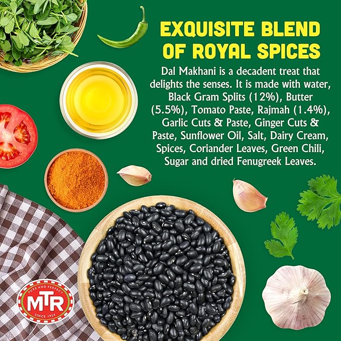 MTR - Minute Meals: Dal Makhani - Rich Black Lentil Curry - Authentic Indian Ready-To-Eat Meal - No
