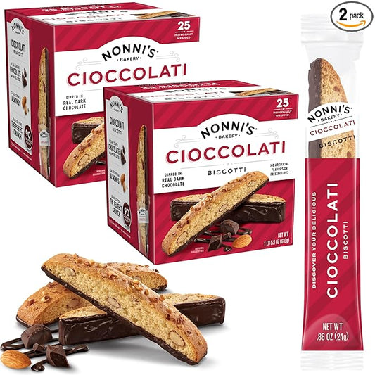Nonni's Cioccolati Dark Chocolate Almond Biscotti Cookies ??Individually Wrapped Italian Coffee