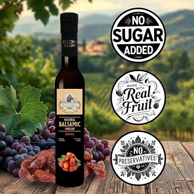 Ellora Farms, Date Balsamic Vinegar, Thick and creamy, Barrel aged, No-added sugar, Award Winning