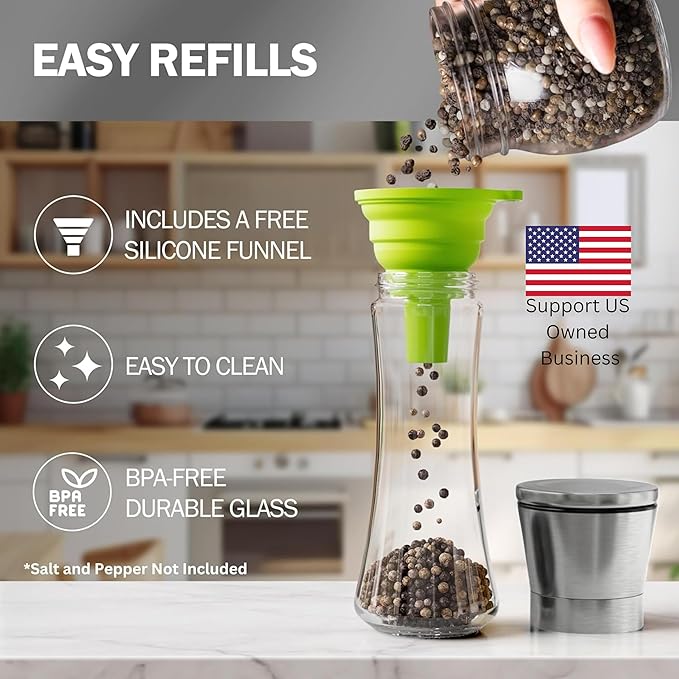 Home EC Premium Stainless Steel Sea Salt and Pepper Grinder Set of 2 - Adjustable Ceramic - Tall