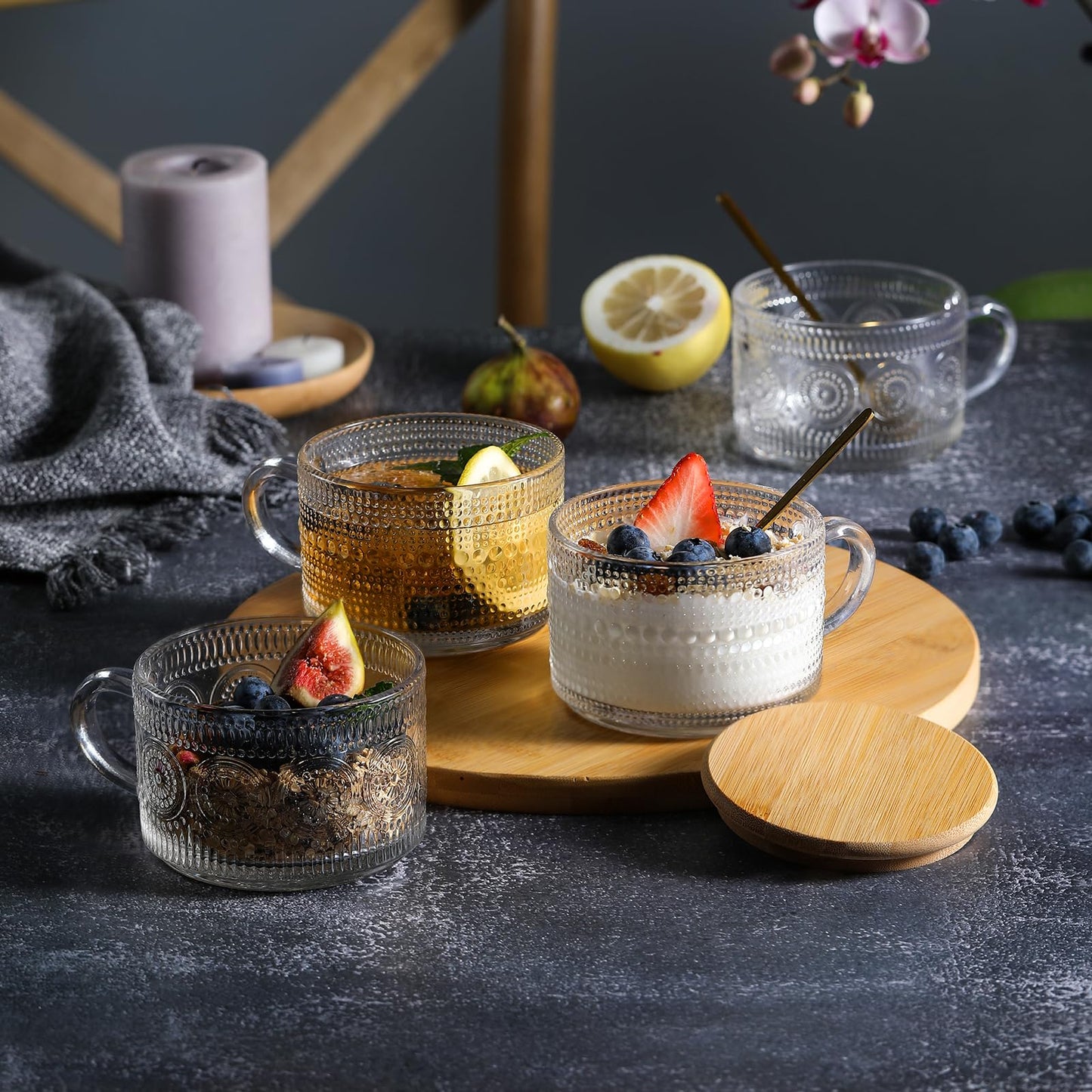 LANDNEOO 4pcs Set Vintage Coffee Mugs gifts for women, Overnight Oats Containers with Bamboo Lids