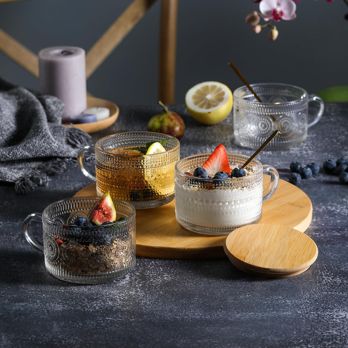 LANDNEOO 4pcs Set Vintage Coffee Mugs gifts for women, Overnight Oats Containers with Bamboo Lids