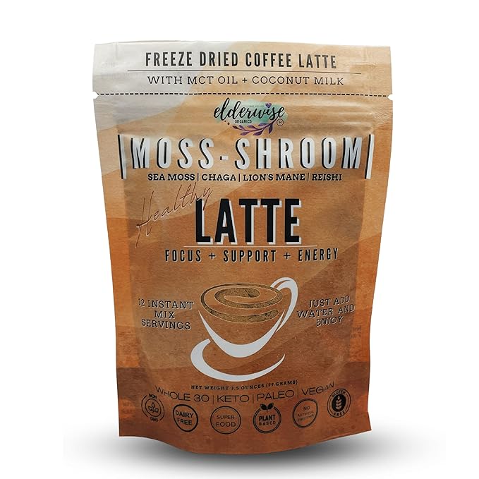 Elderwise Organics Coffee - Latte - Lion's Mane, Chaga, Reishi, Cordyceps, MCT Oil, Coconut Cream &