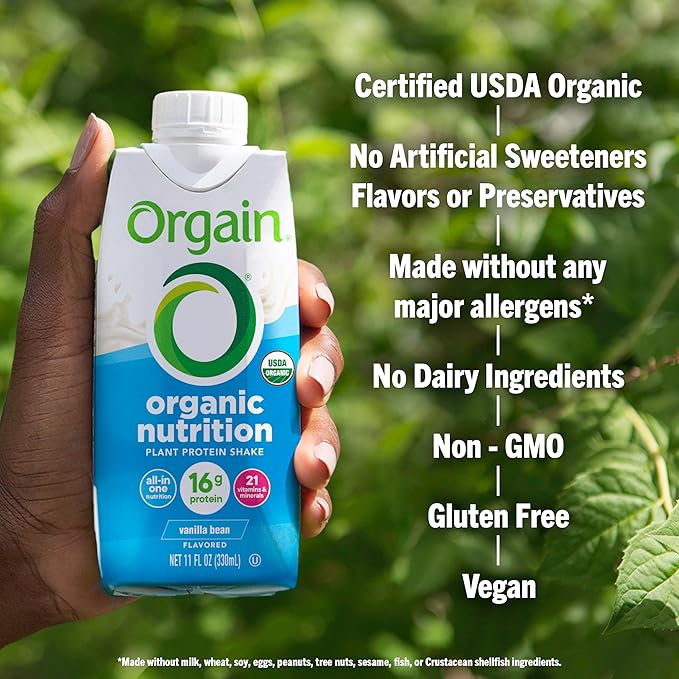 Orgain Organic Nutritional Vegan Protein Shake, Vanilla Bean - 16g Plant Based Protein, Meal