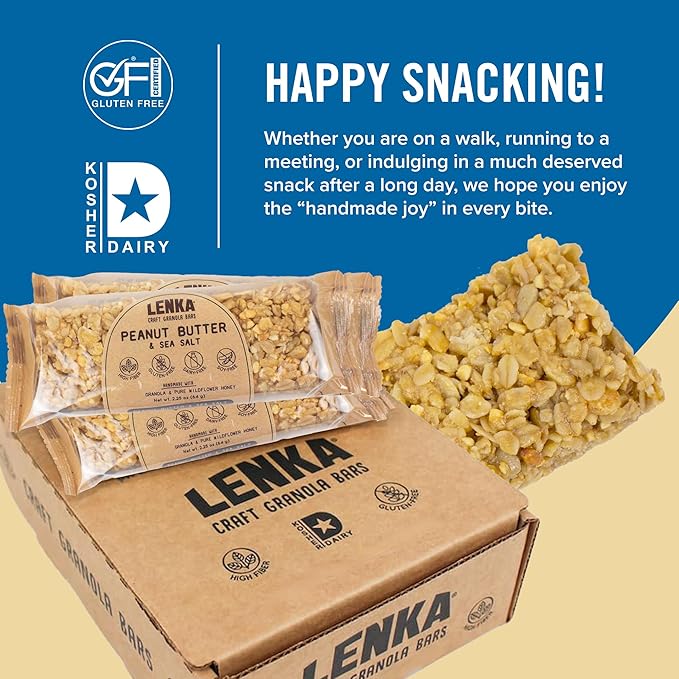 Lenka Bars - Peanut Butter & Sea Salt Snack Bars, Gluten Free, High Fiber, Kosher, Wholesome, No