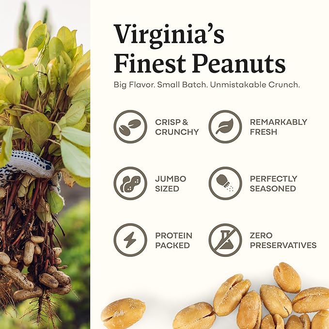Belmont Peanuts Gourmet Sea-Salted Virginia Peanuts, 20 oz (1 Pack) ??Only 3 Simple Ingredients, No