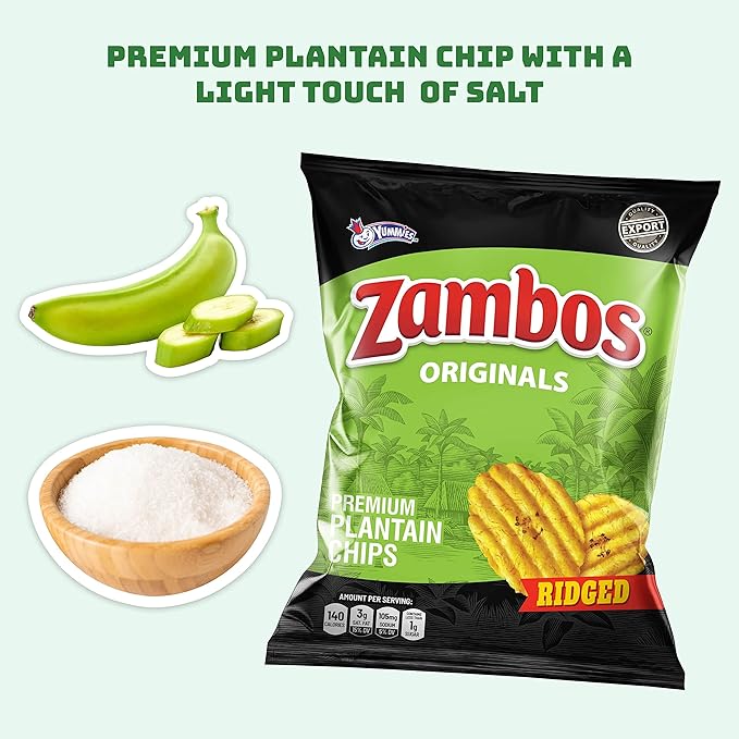 Zambos Plantain Chips Original, Ridged (Pack of 4)
