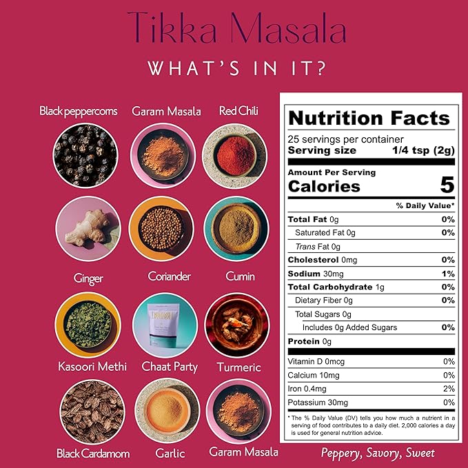 Droosh Tikka Masala Spice Mix, Indian Spices, Sweet and Savory, Tikka Masala Powder for Sandwiches