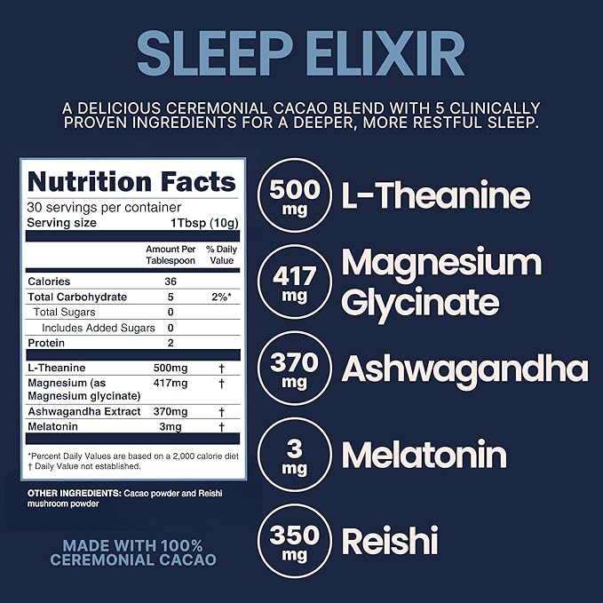 KORACAO Sleep Elixir Cacao Blend ??Ceremonial-Grade Cocoa Drink with Magnesium, L-Theanine, Reishi