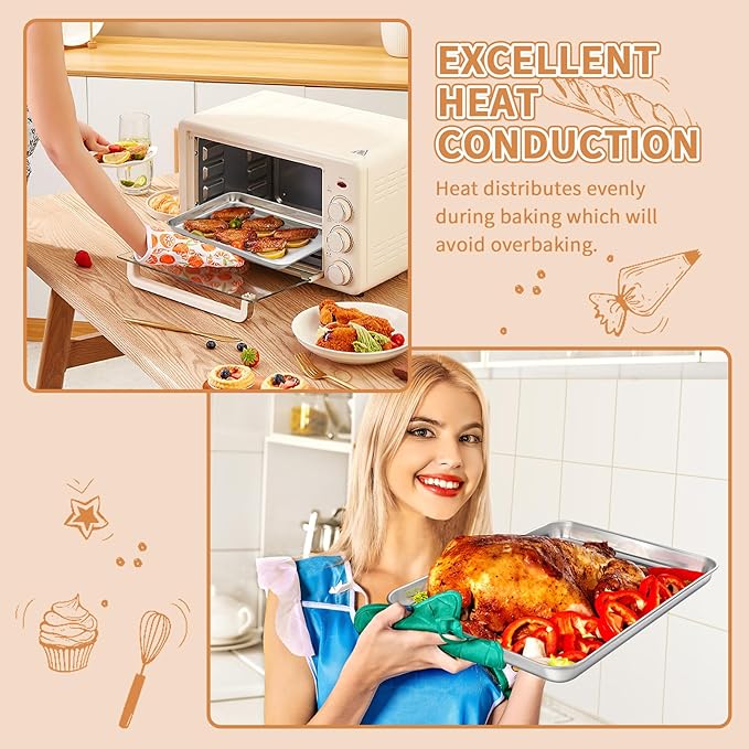 Stainless Steel Baking Sheet Set of 2, Deedro Cookie Sheet Metal Baking Pan Oven Tray, Non Toxic &