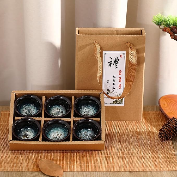 Skyley 6 Pieces Korean Soju Shot Glasses Sets Porcelain Cups Korean Ceramic Cups Tea Accessories