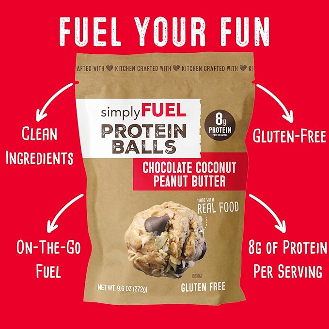 simplyFUEL Whole Food Protein Balls with Probiotics - Chocolate Coconut Peanut Butter Snacks - 8g