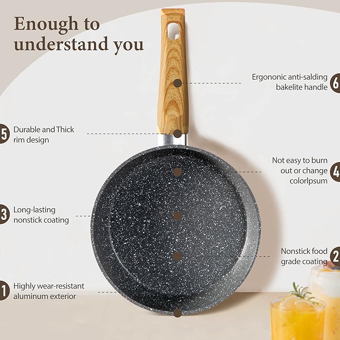 Kitchen Academy Induction Cookware Sets - 12 Piece Gray Cooking Pan Set, Granite Nonstick Pots and