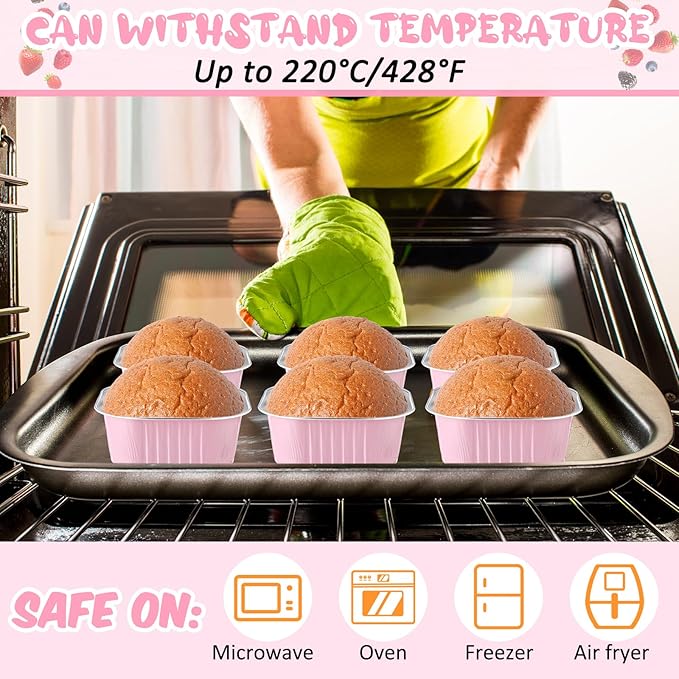 Aoriher 300 Pieces 10 oz Mini Cake Pans with Lids, Aluminum Foil Baking Cups, Square Disposable