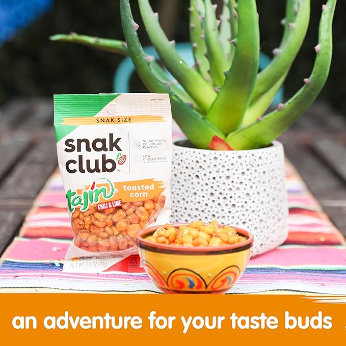 Snak Club Tajin Toasted Corn, Roasted Corn Nuggets with Chili and Lime Seasoning, Mild, Non-GMO