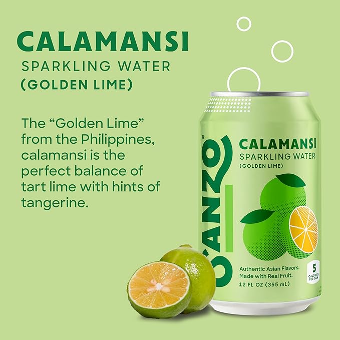 Sanzo Flavored Sparkling Water - Golden Lime Seltzer (Calamansi) - Low Calorie Low Sugar Soda