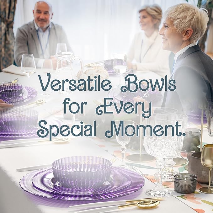 Exquisite Purple Plastic Bowls Disposable - 16 Oz - 20 Count - Disposable Soup Bowls - Great for