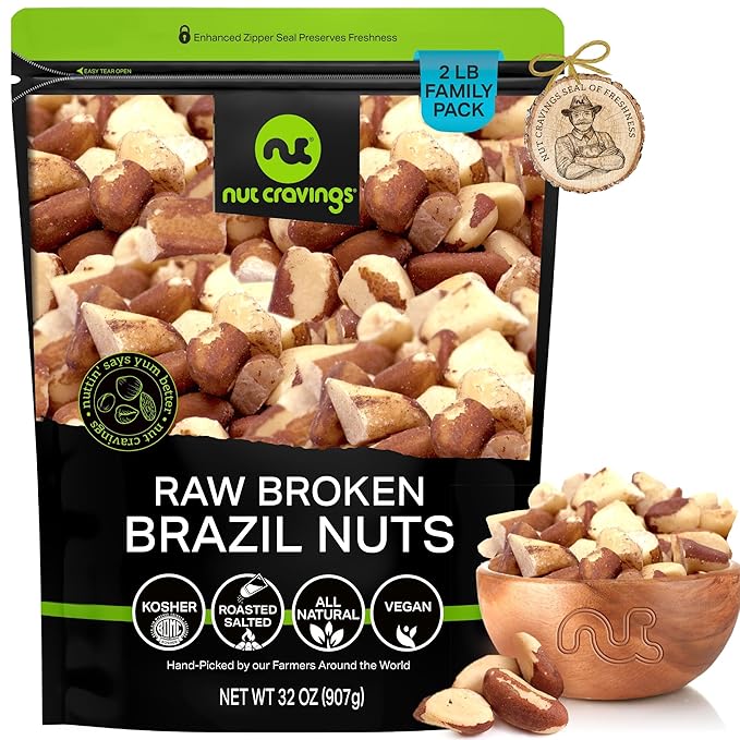 NUT CRAVINGS - Raw Broken Brazil Nuts, Unsalted, No Shell, (32oz - 2 LB) Bulk Nuts Packed Fresh in