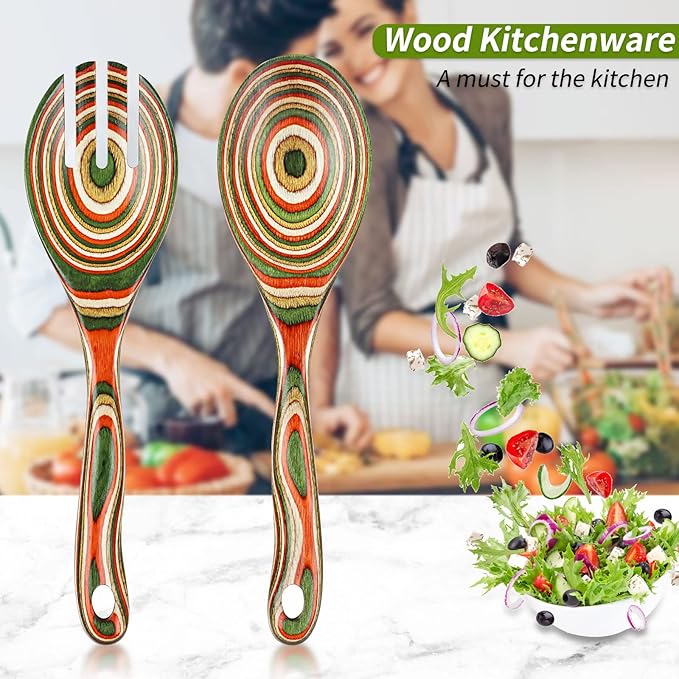 Salad Tongs, Wooden spoons, Salad Tongs for Serving, WOSPONFAN 10-inch Pakkawood Serving Utensils