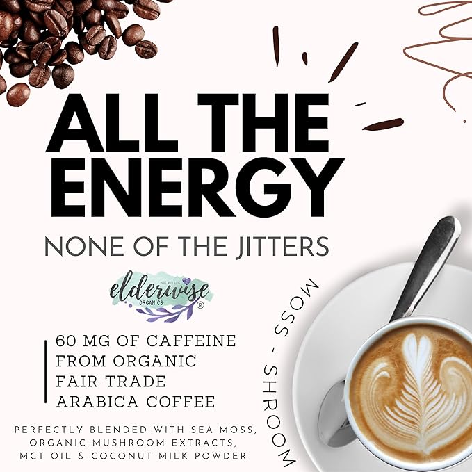 Elderwise Organics Coffee - Latte - Lion's Mane, Chaga, Reishi, Cordyceps, MCT Oil, Coconut Cream &