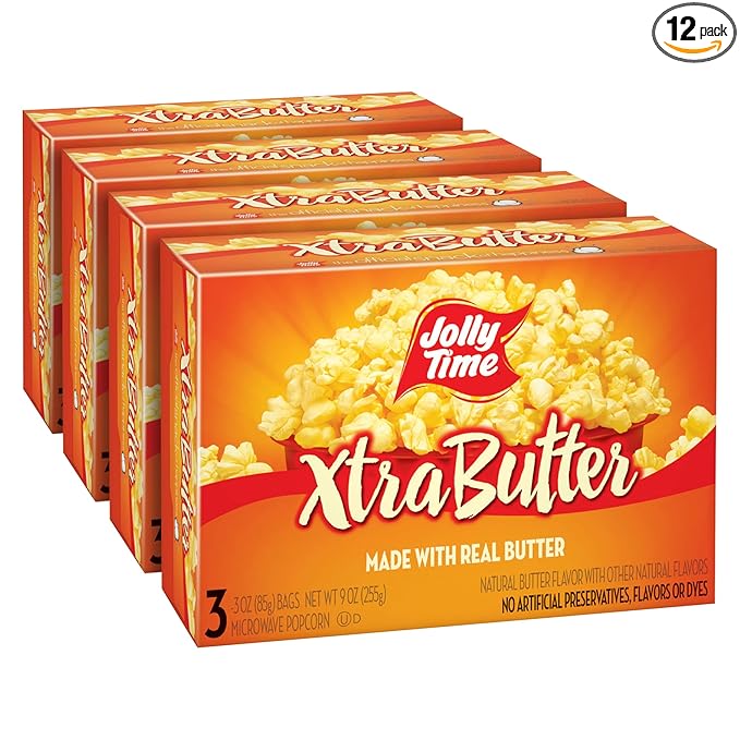 Jolly Time Xtra Butter Trans Fat & Gluten Free Microwave Popcorn with Extra Buttery Fresh Popped