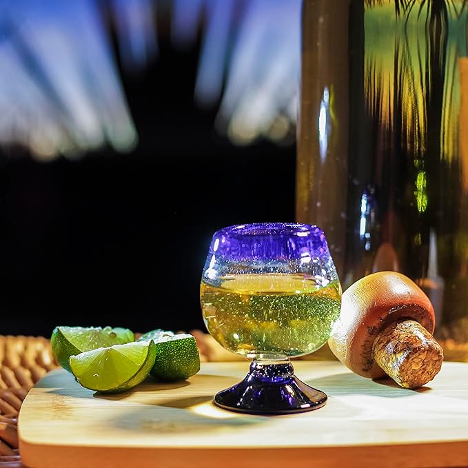 Authentic Mexican Tequila Hand Blown Shot Glasses - Set of 4-2 oz - Mini Glass Snifters - Heavy