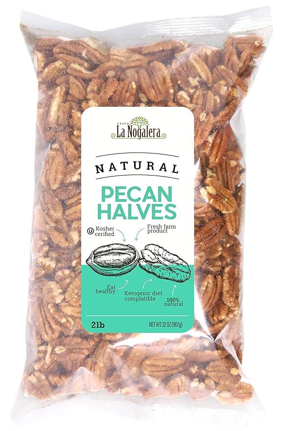 La Nogalera - 2 lbs Natural shelled pecan halves. Raw pecan nuts that compare to organic, NO SHELL