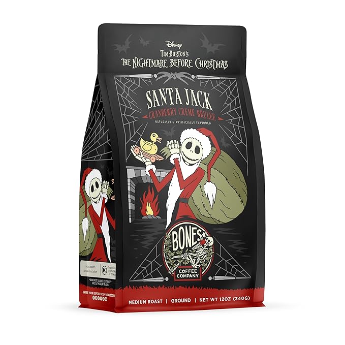Bones Coffee Company The Nightmare Before Christmas Santa Jack Flavored Coffee Beans, Medium Roast